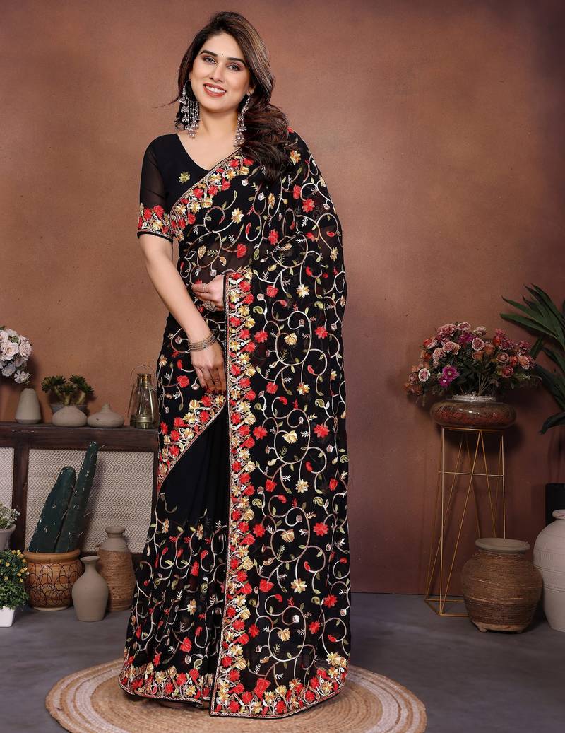 New womens latest wedding wear georgette saree