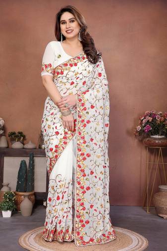 New womens latest wedding wear georgette saree