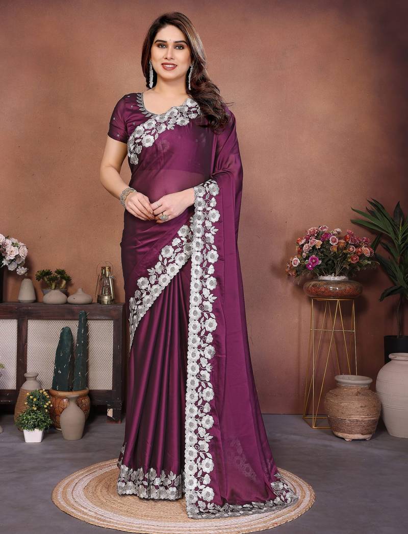 New trendy stylish party wear silk saree