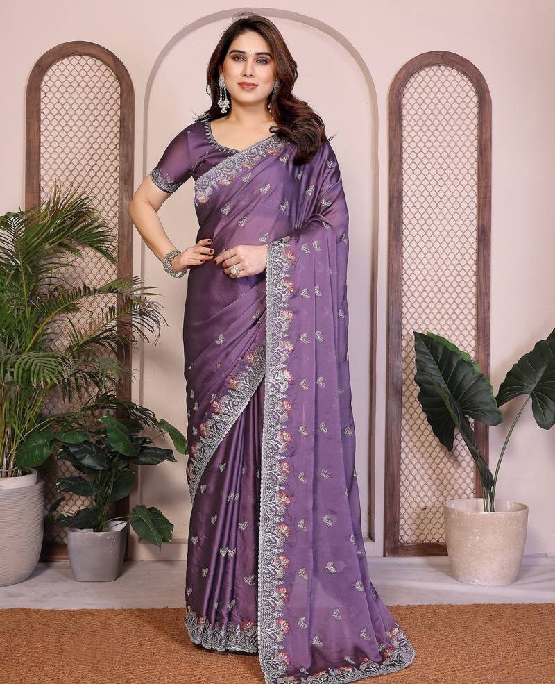 New trendy stylish party wear silk saree