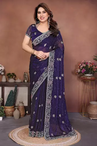 New womens latest party wear soft chiffon silk saree