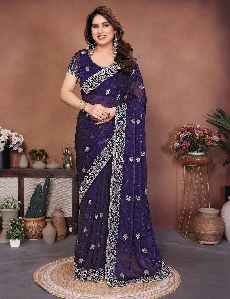 New womens latest party wear soft chiffon silk saree