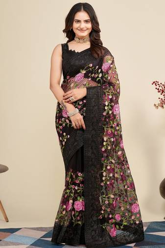 Womens latest stylish party wear soft net saree