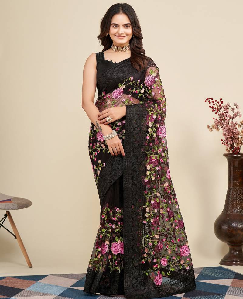 Womens latest stylish party wear soft net saree