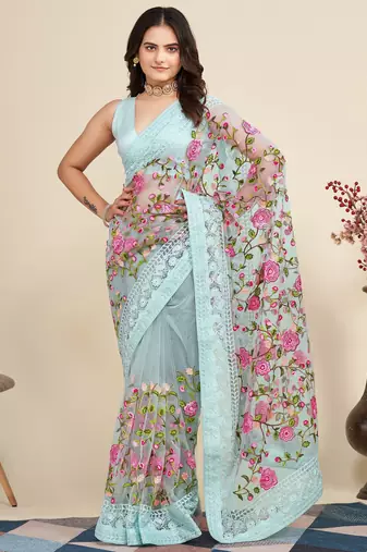 Womens latest stylish party wear soft net saree