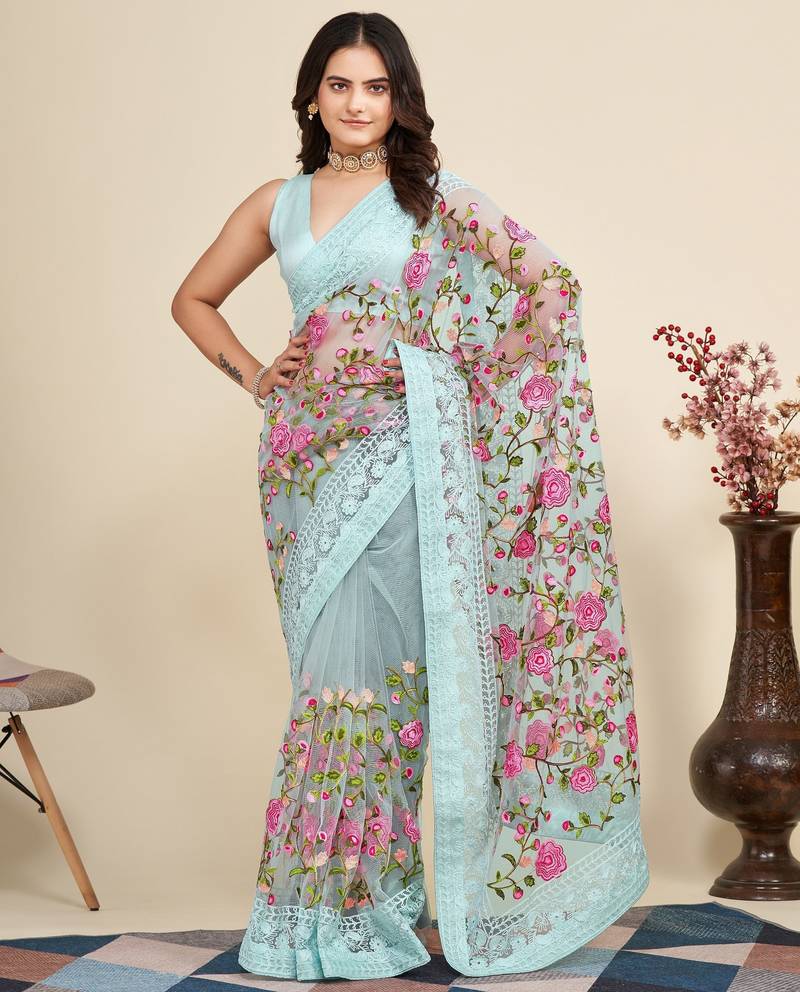 Womens latest stylish party wear soft net saree