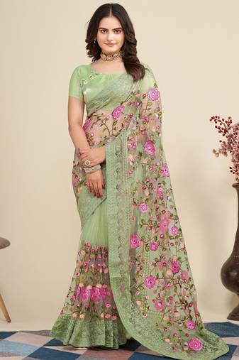 Womens latest stylish party wear soft net saree