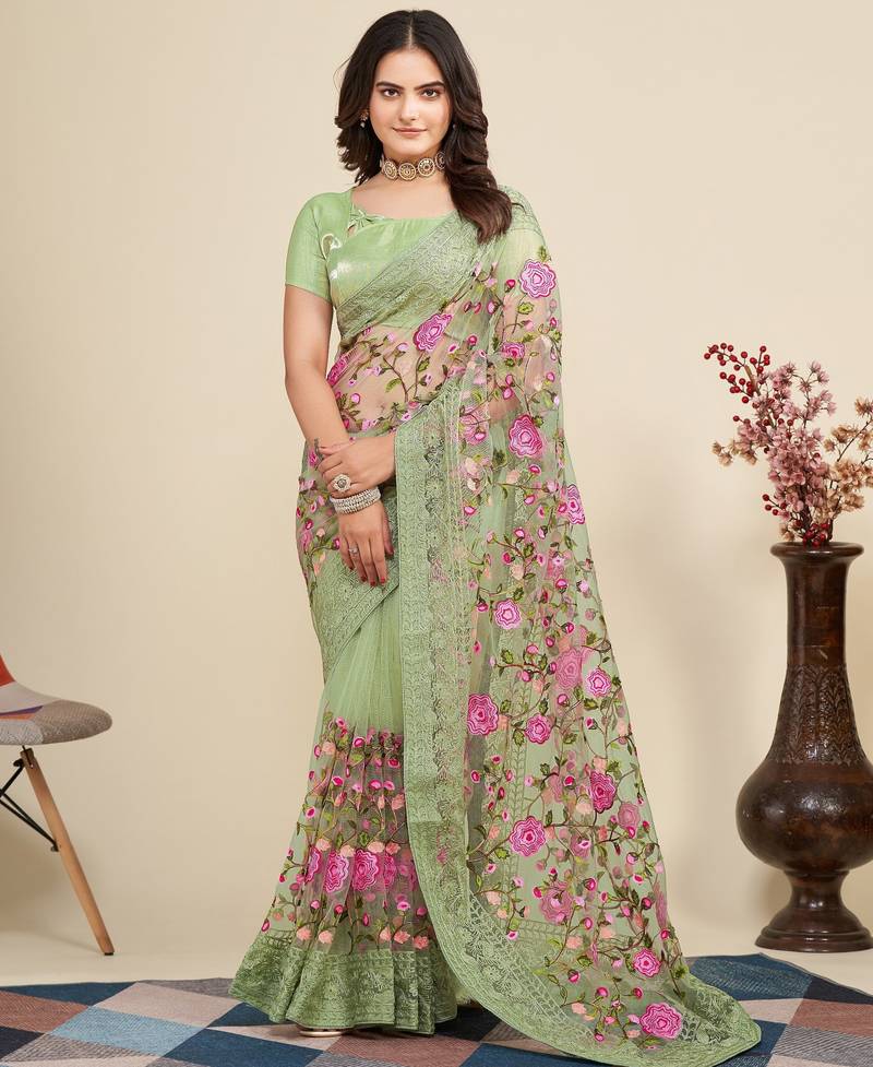 Womens latest stylish party wear soft net saree