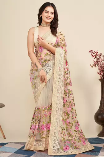 Womens latest stylish party wear soft net saree
