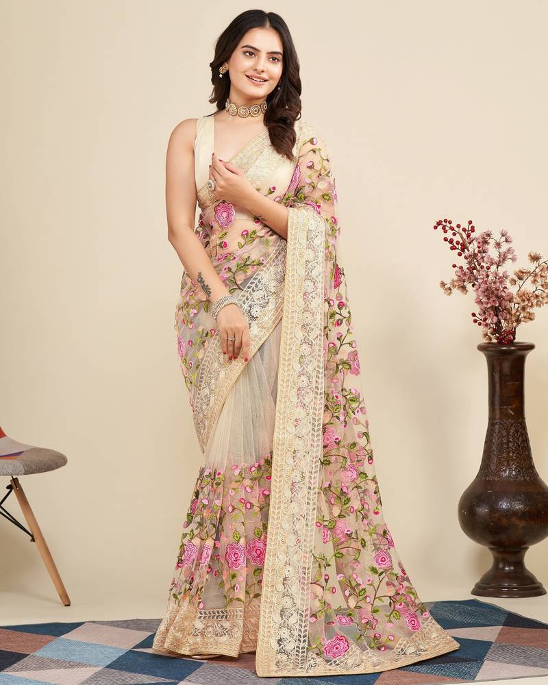Womens latest stylish party wear soft net saree