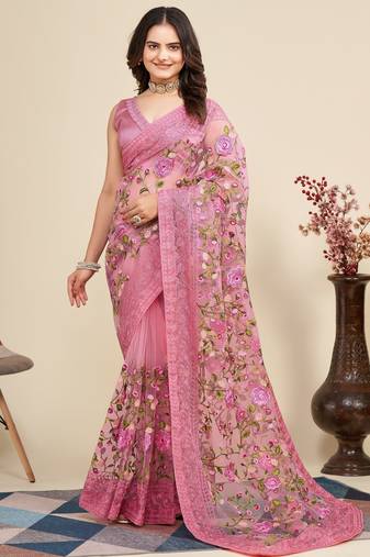 Womens latest stylish party wear soft net saree