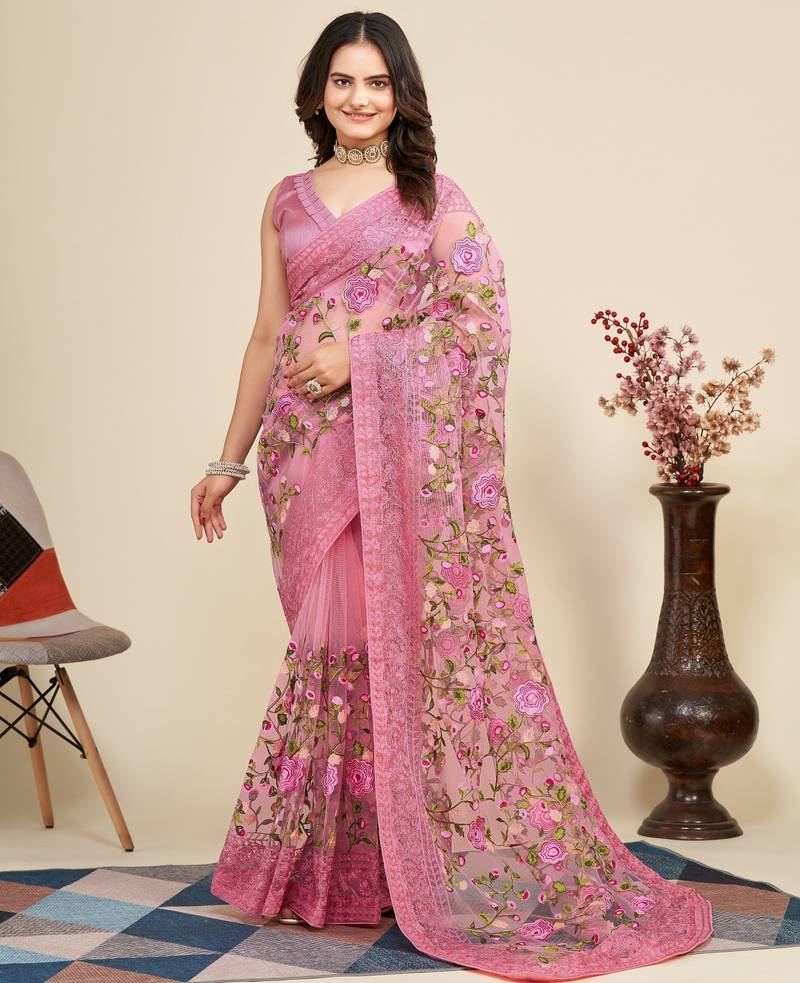 Womens latest stylish party wear soft net saree