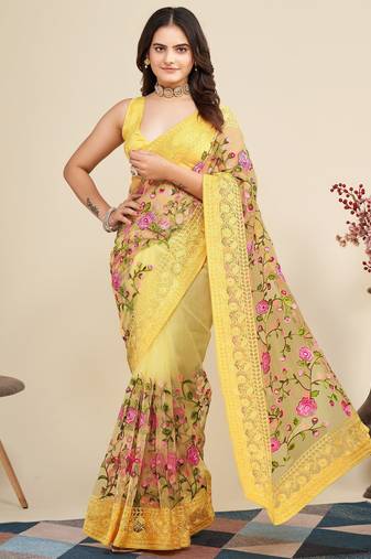 Womens latest stylish party wear soft net saree