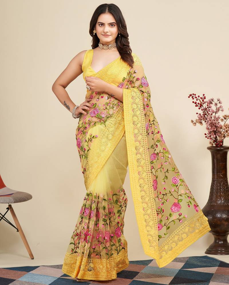 Womens latest stylish party wear soft net saree
