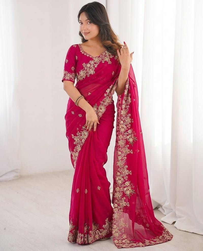 New womens latest party wear soft chiffon silk saree