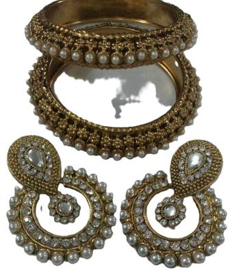 Designer Kundan Earings with Traditional Pearls Kadas  5