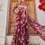 Wine printed chiffon drape saree set