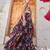 Navy  blue printed chiffon drape saree set