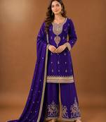 Premium chinon silk embroidered farshi suit set with sequin codding work & dupatta