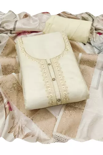 Glass organza embroidered suit set with handwork & muslin banarasi digital dupatta