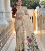 cream cotton woven saree with blouse