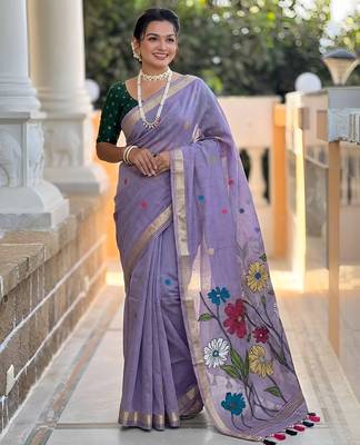 lavender cotton woven saree with blouse 2