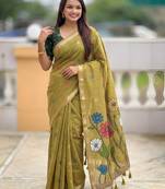 mehendi cotton woven saree with blouse