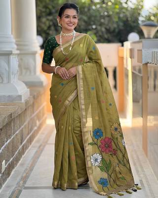 mehendi cotton woven saree with blouse 2