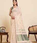 green linen embroidered saree with blouse