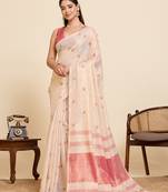pink linen embroidered saree with blouse