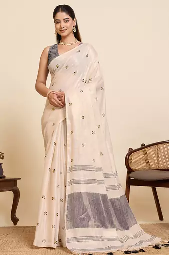 black linen embroidered saree with blouse