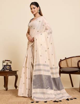 black linen embroidered saree with blouse 2