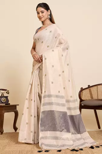 black linen embroidered saree with blouse