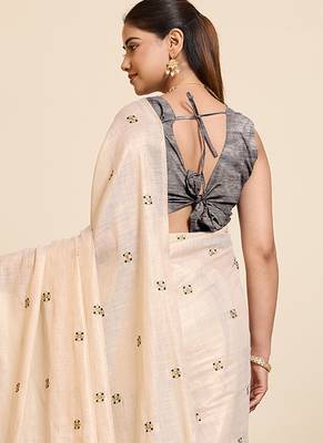 black linen embroidered saree with blouse 3