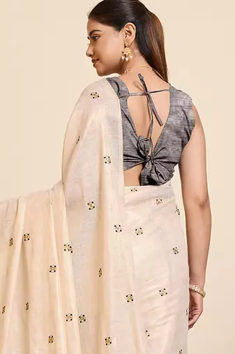 black linen embroidered saree with blouse