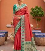 dark orange art silk woven saree with blouse