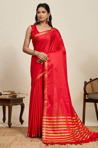 red art silk woven saree with blouse