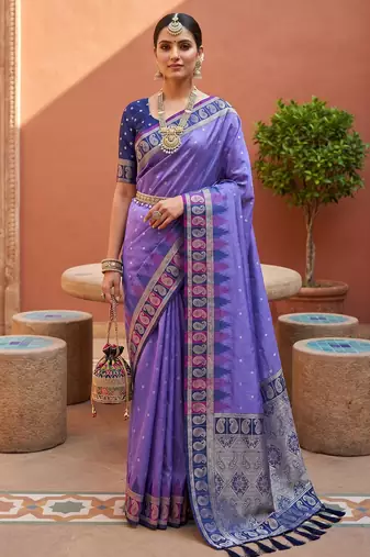 lavender art silk woven saree with blouse