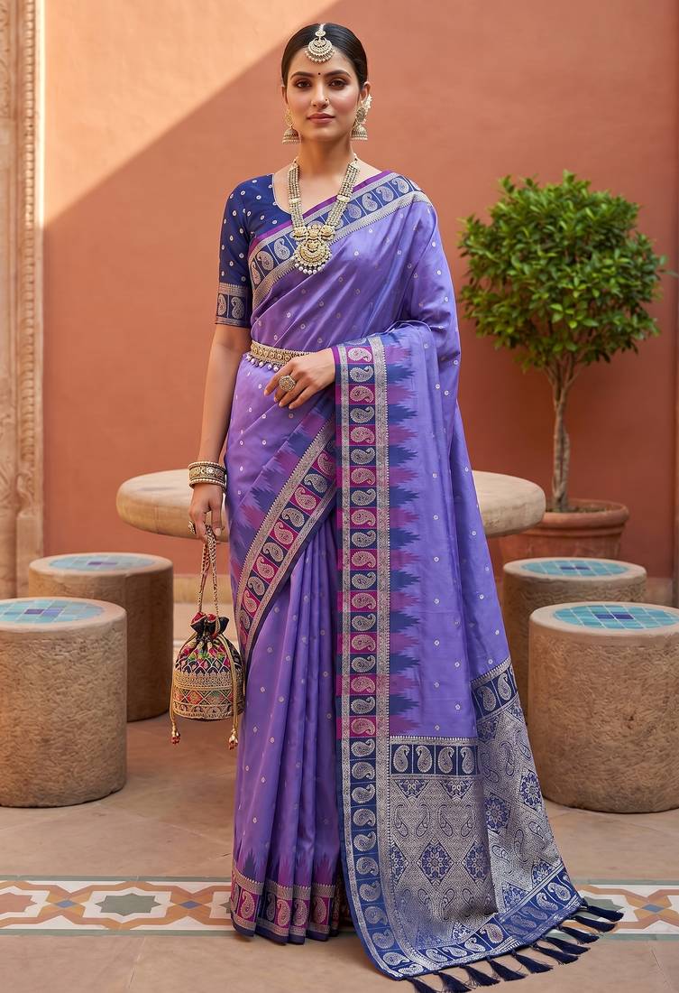 lavender art silk woven saree with blouse