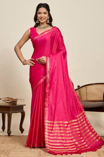 pink art silk woven saree with blouse