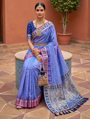 lavender art silk woven saree with blouse 4