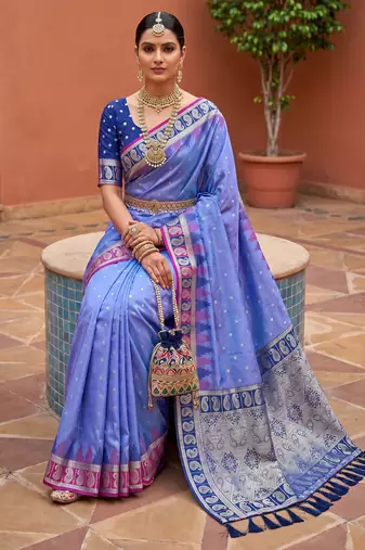 lavender art silk woven saree with blouse