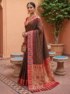 mehendi art silk woven saree with blouse 2