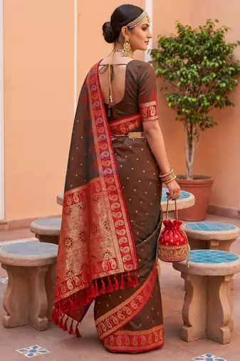 mehendi art silk woven saree with blouse