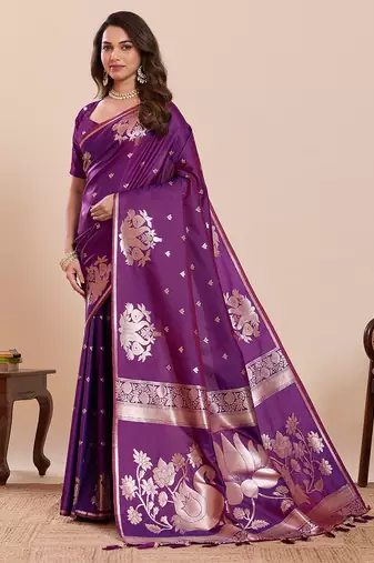 wine art silk woven saree with blouse