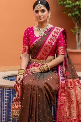 mehendi art silk woven saree with blouse
