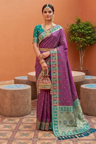 onion pink art silk woven saree with blouse