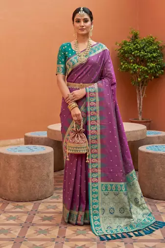 onion pink art silk woven saree with blouse