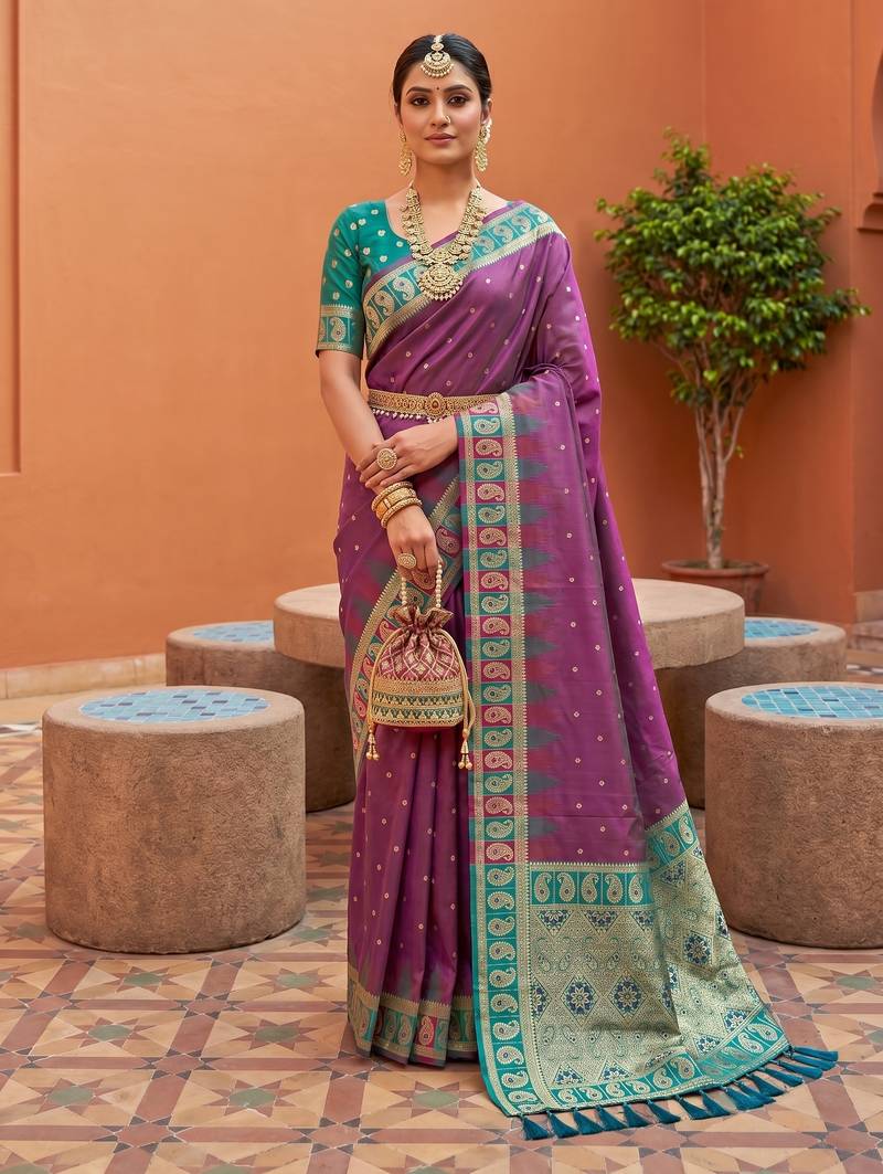 onion pink art silk woven saree with blouse