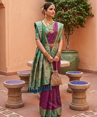 onion pink art silk woven saree with blouse 2